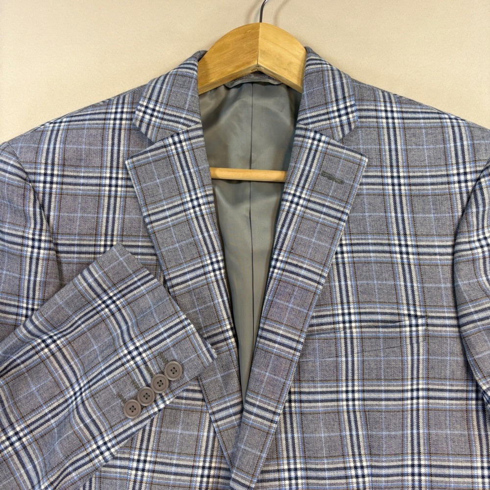 Bar III Slim Fit Blazer Mens 38L Gray Plaid Stretch Sport Coat Jacket NWOT